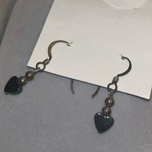 Elegant Black Heart Drop Earrings